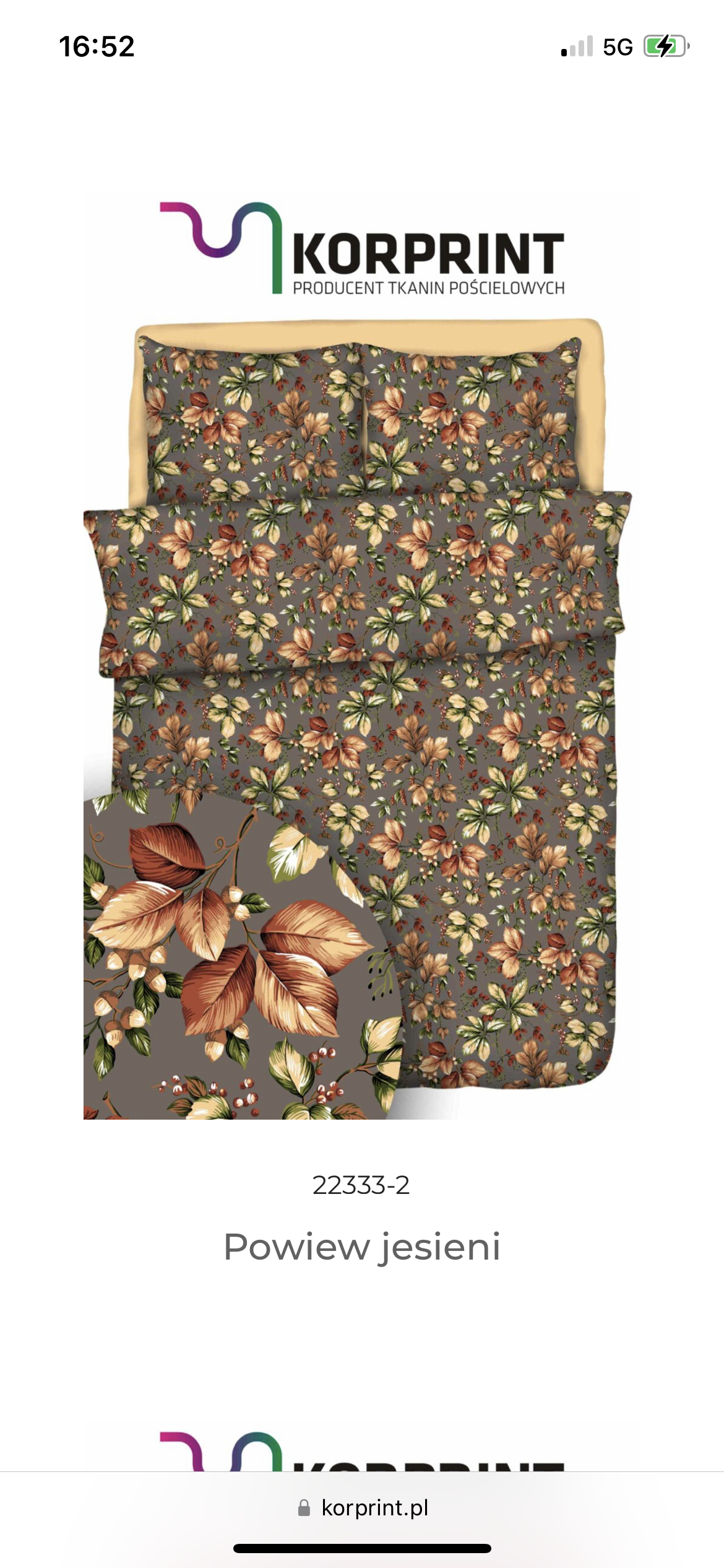 Komplet_poscieli_flanela_100%_bawelny_160x200cm_wzor_liscie_na_brazie