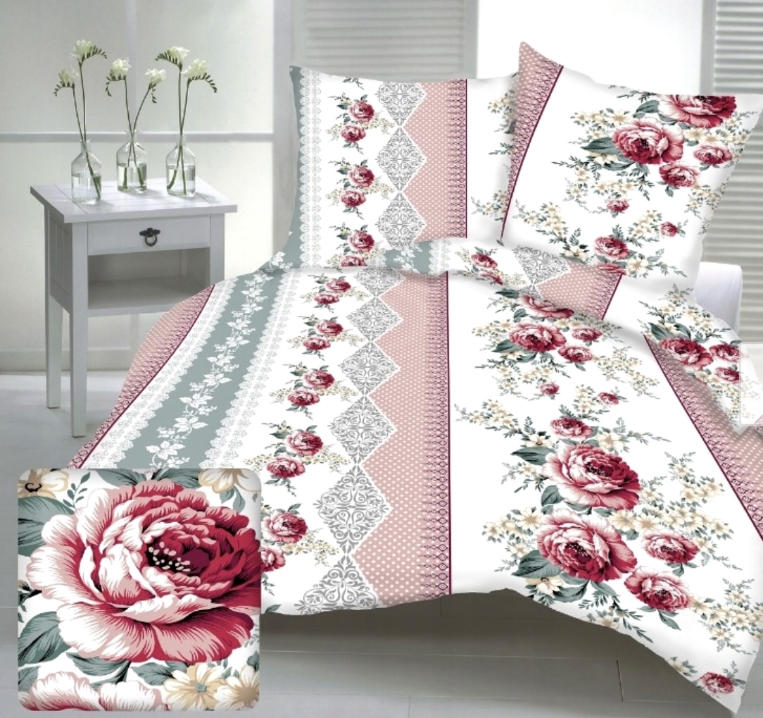 Komplet_poscieli_kora_100%_bawelny_160x200cm_wzor_kwiaty_rozowe