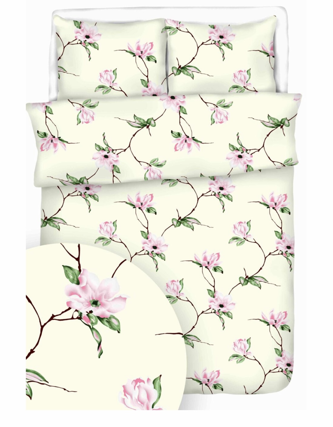 Komplet_poscieli_flanela_100%_bawelny_160x200cm_wzor_magnolia_ecru