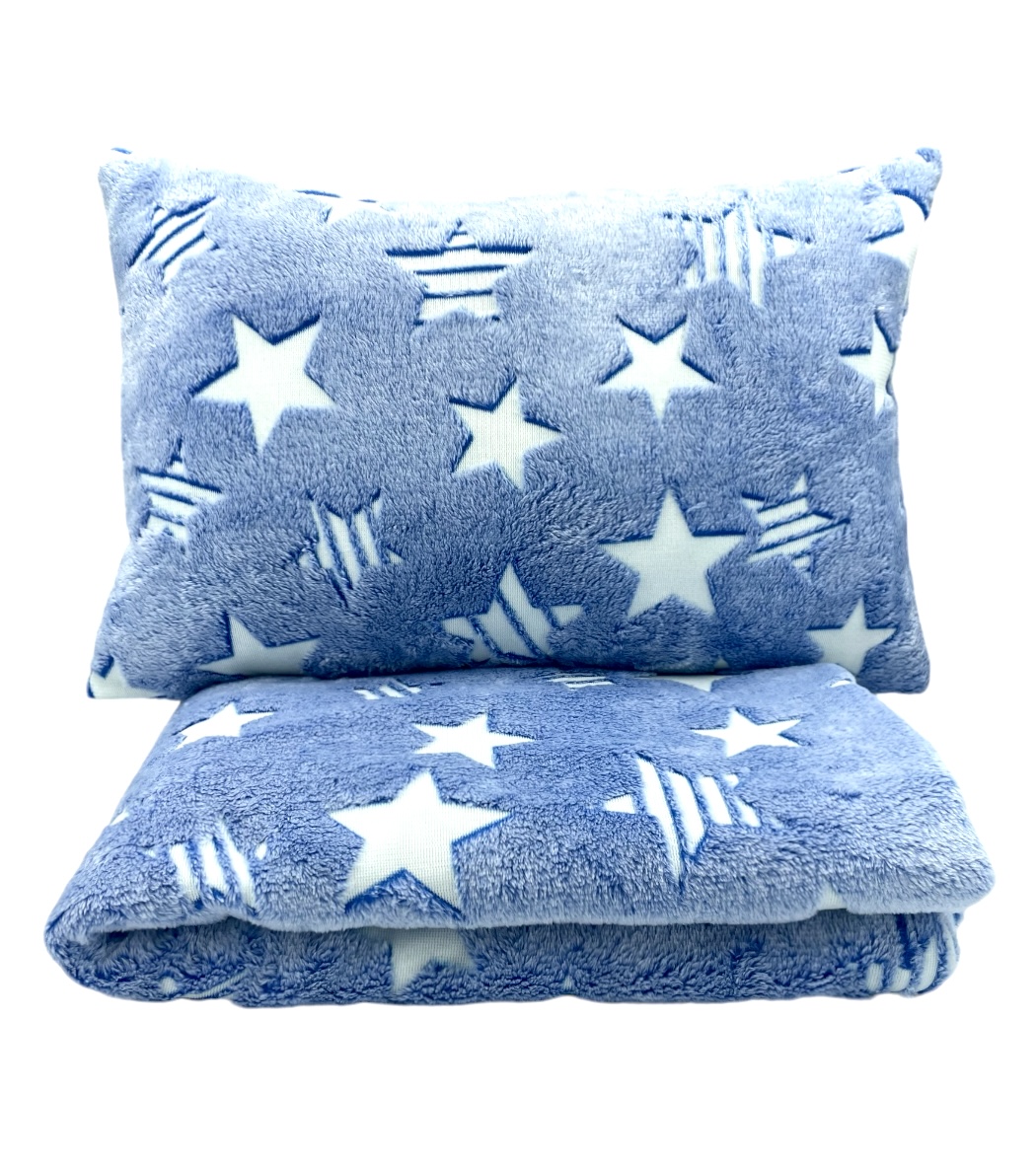 Komplet_Kocyk_Poduszka_Gwiazdy_niebieskie_swiecace_w_ciemnosci