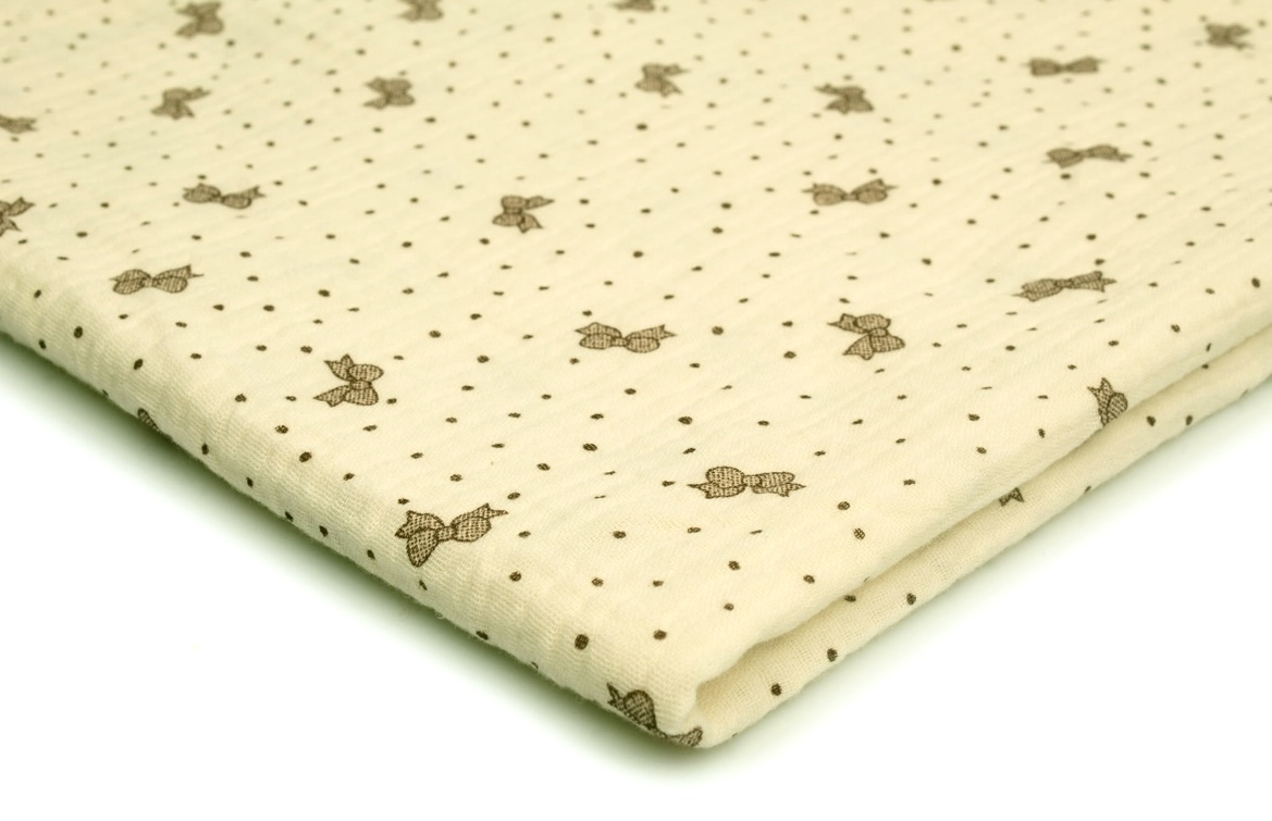 Otulacz_muslinowy_pieluszka_100%_bawelny_ecru_wzor_Kokardki_100x120cm
