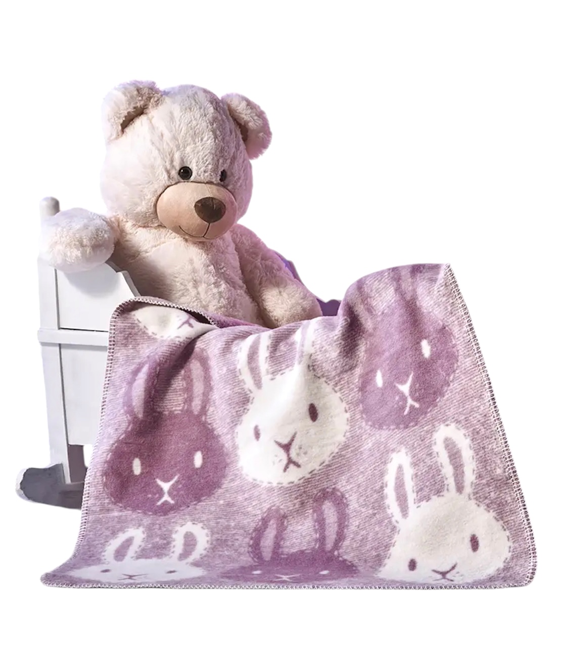 Koc_bawelniany_Little_Clouds_wzor_kroliczki_fiolet_75x100cm