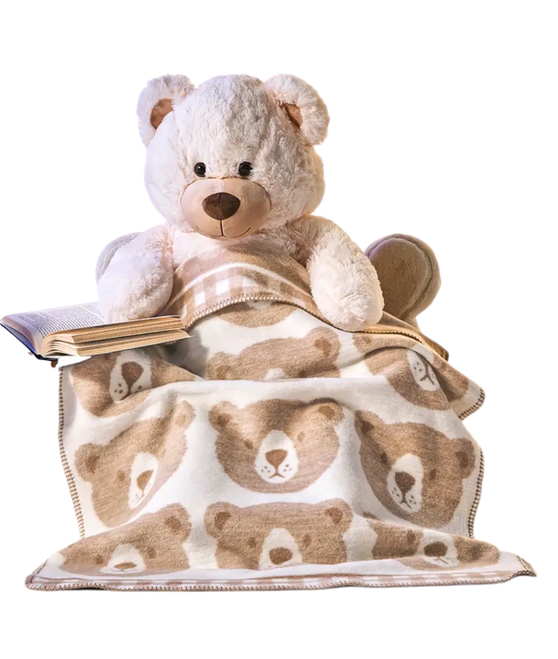 Koc_bawelniany_Little_Clouds_wzor_Misie_kratka_bez_75x100cm