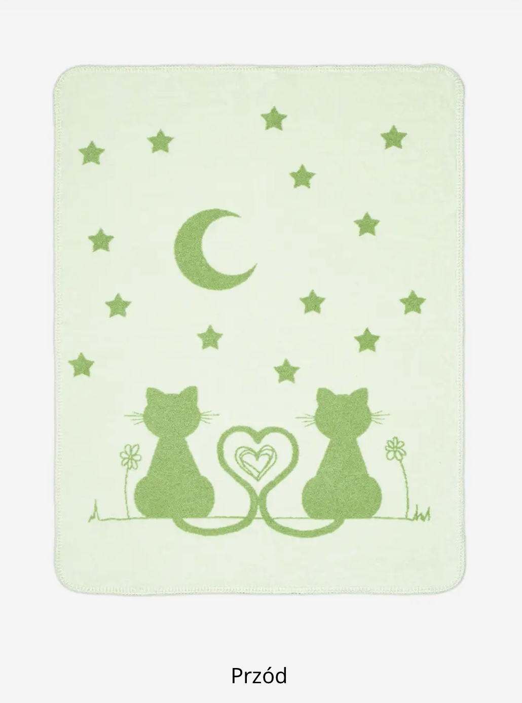 Koc_bawelniany_Little_Clouds_wzor_Kotki_zielone_75x100