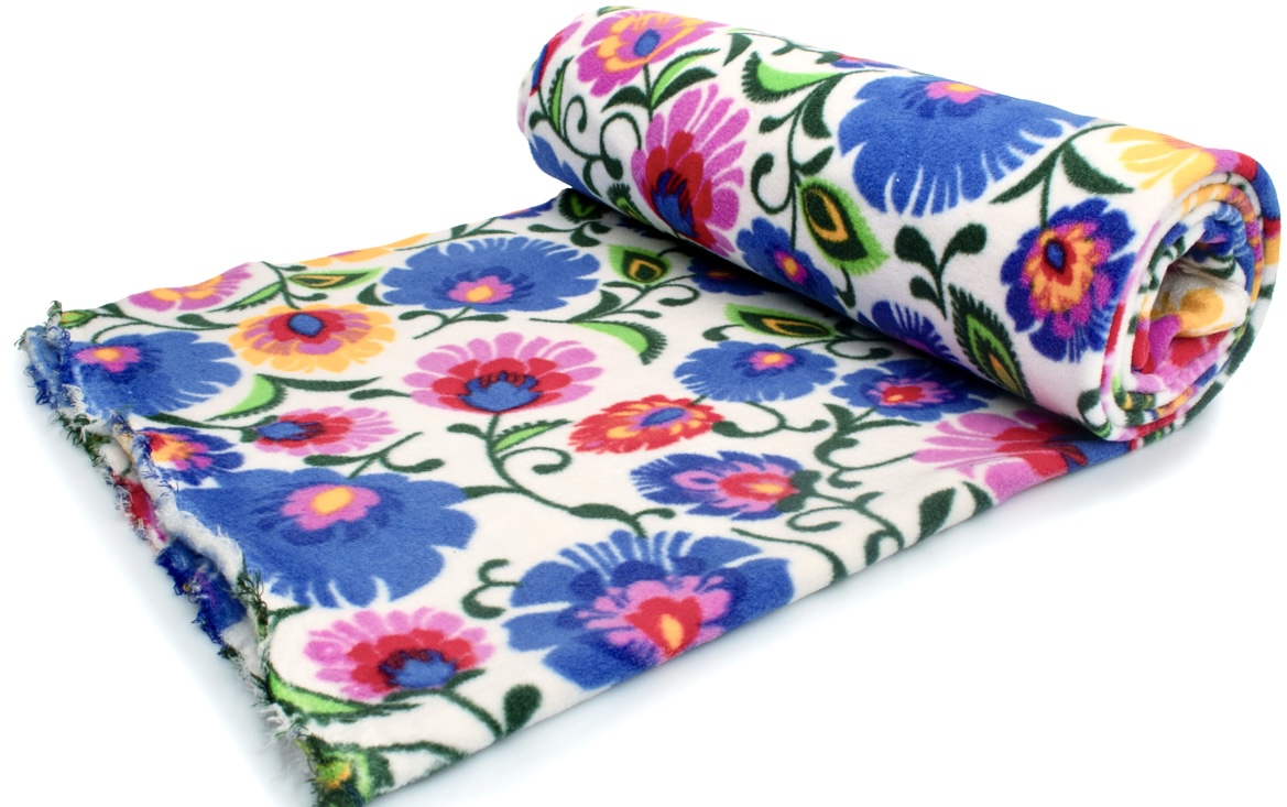 Koc_polarowy_bialy_wzor_Lowicki_cieply_250g_