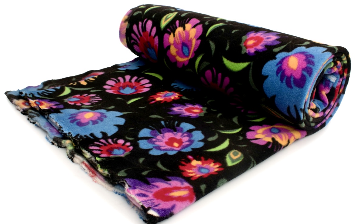 Koc_polarowy_czarny_wzor_Lowicki_cieply_250g_