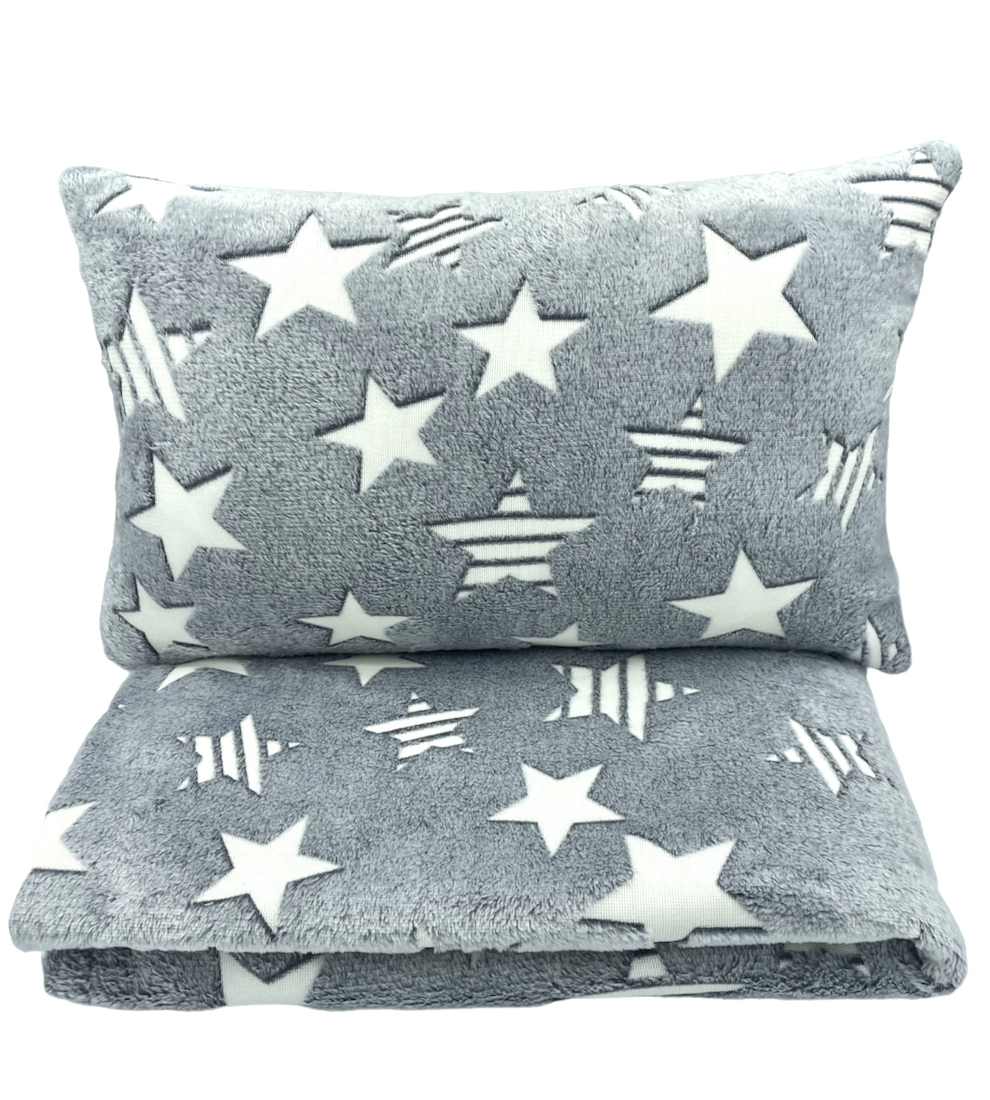 Komplet_Kocyk_Poduszka_Gwiazdy_szare_swiecacy_w_ciemnosci