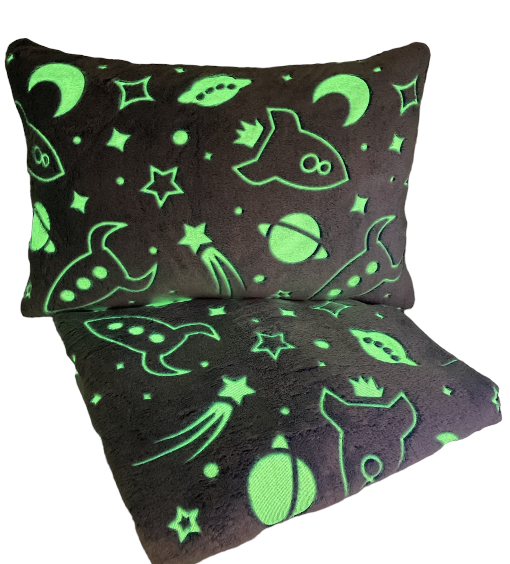 Komplet_Kocyk_Poduszka_Kosmos_niebieski_swiecacy_w_ciemnosci