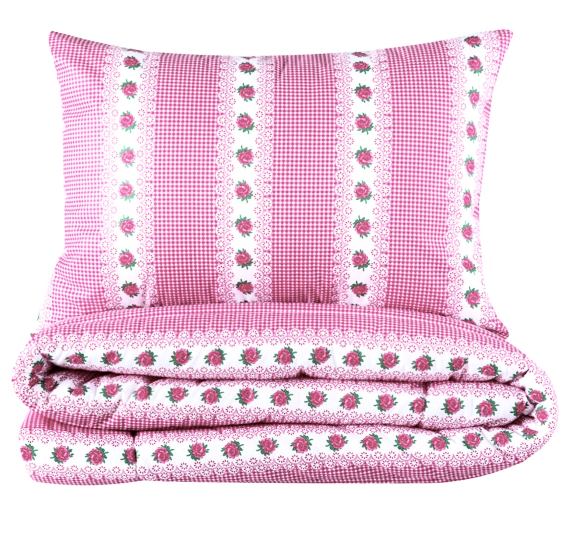 Komplet_poscieli_100%_bawelna_140x200_wzor_rozyczki_kratka_roz