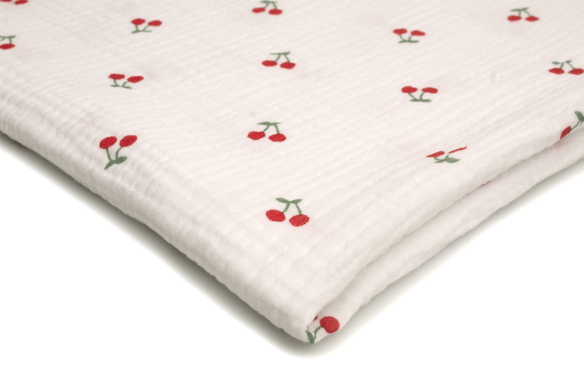 Otulacz_muslinowy_pieluszka_100%_bawelny_Wisienki_100x120cm