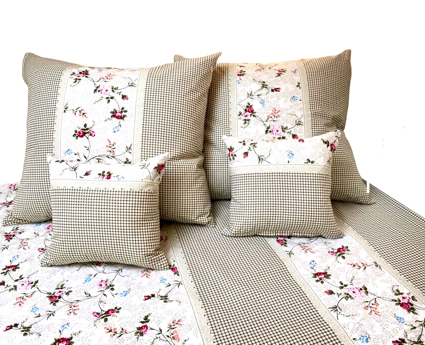 Komplet_poscieli_100%_bawelna_premium_wzor_rozyczki_kratka