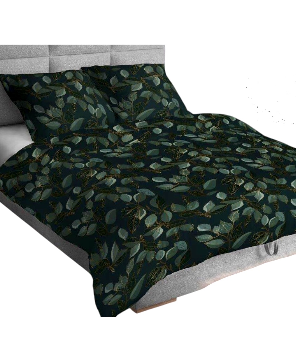 Komplet_poscieli_satyna_lux_100%_bawelna_wzor_liscie_zielen