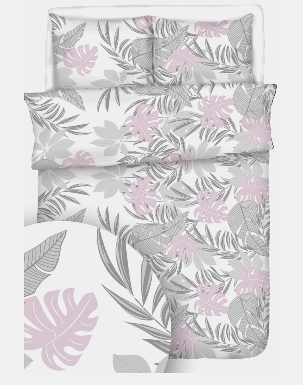 Komplet_poscieli_100%_bawelna_wzor_monstera_szary-roz