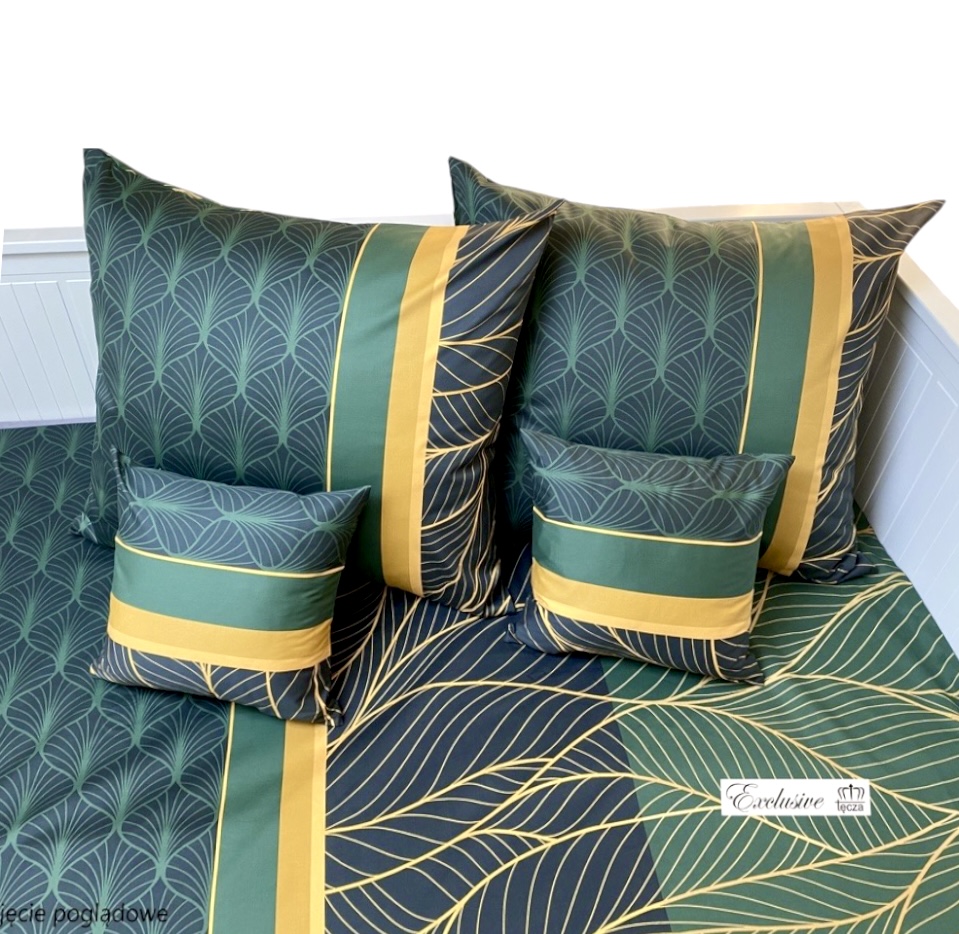 Komplet_poscieli_satyna_lux_wzor_liscie_ciemna_zielen