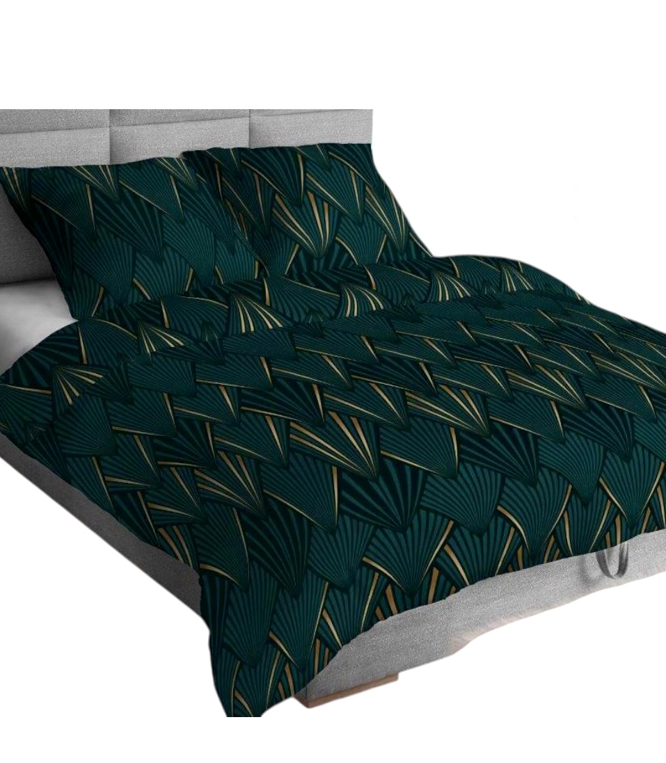 Komplet_poscieli_satyna_lux_100%_bawelna_wzor_paski_geometria_na_zieleni