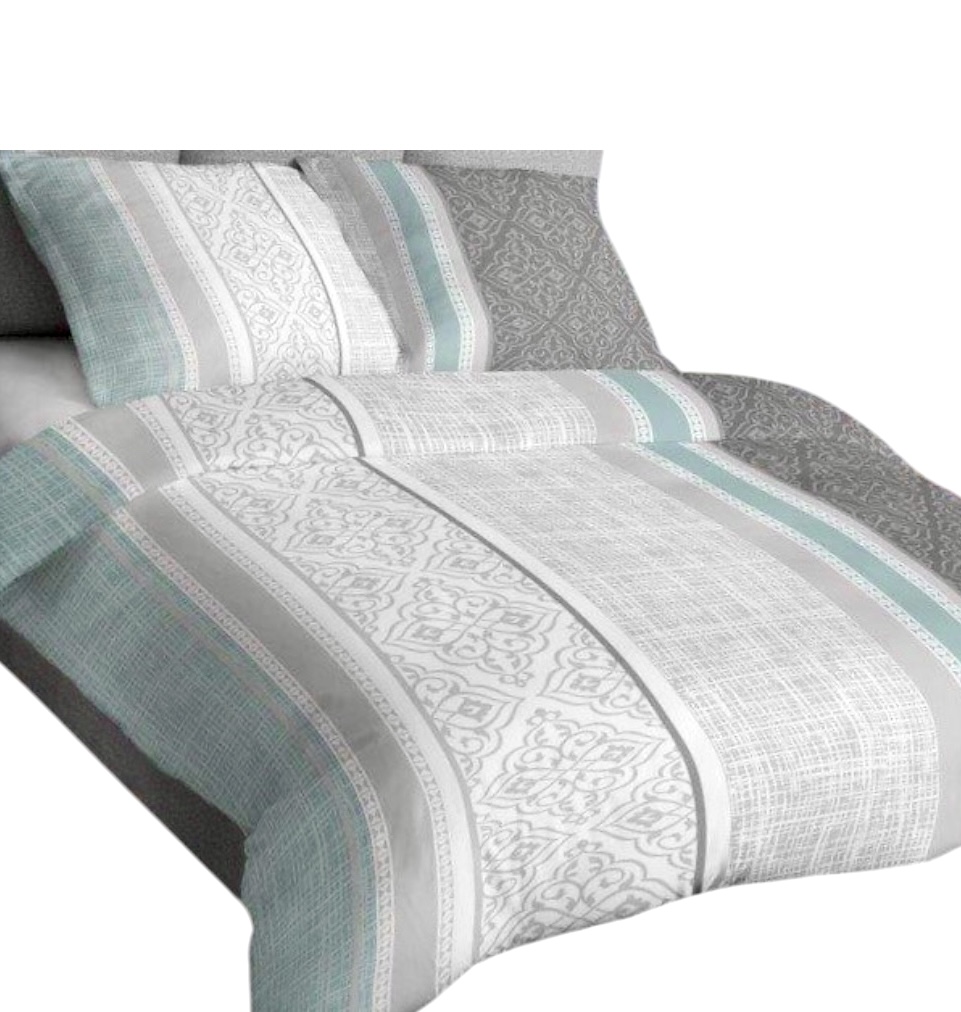 Komplet_poscieli_satyna_100%_bawelna_lux_wzor_ornament_seledyn_szary