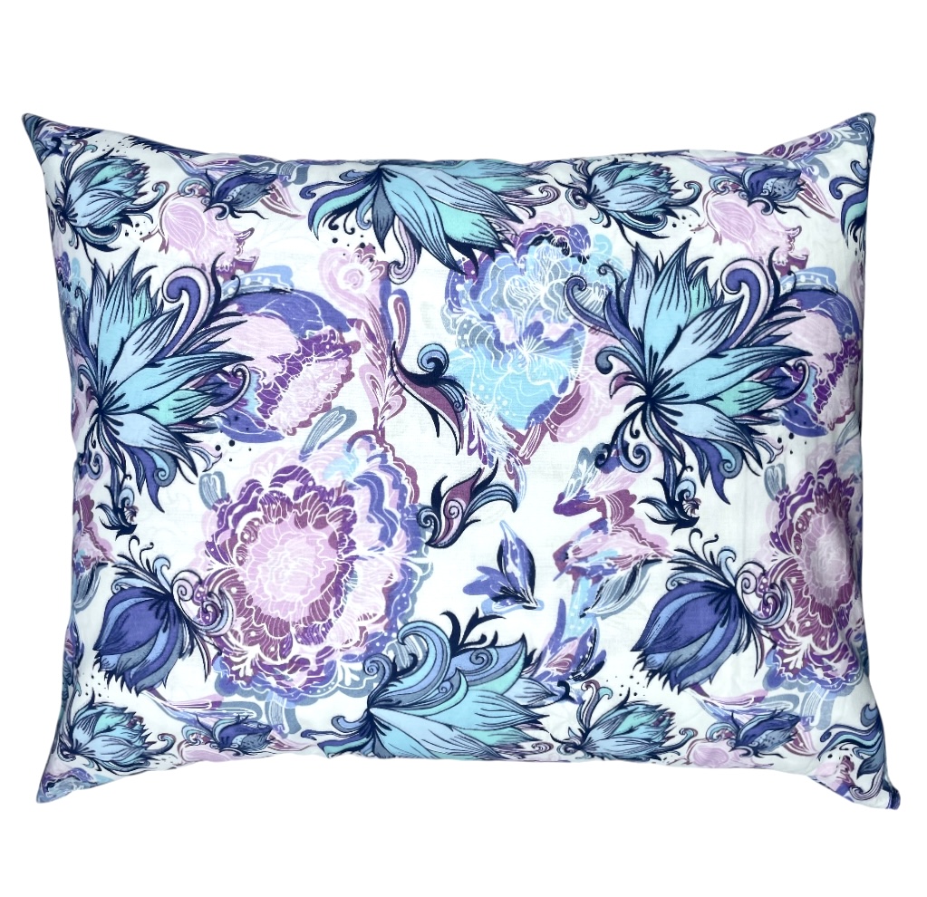 Poszewka_100%_bawelny_wzor_kwiaty_turkus_fiolet