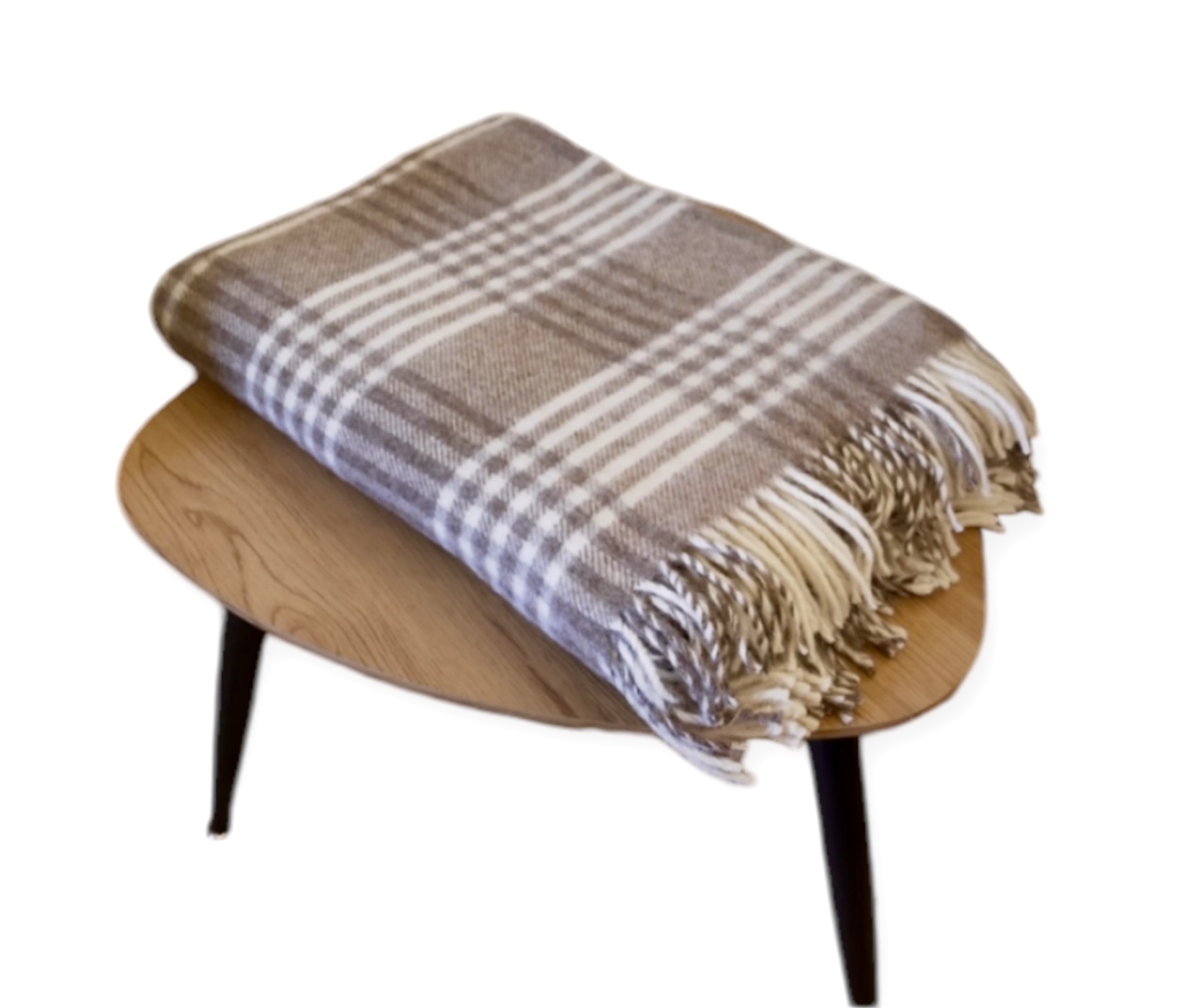 Koc_100%_welna_nowozelandzka_150x200_wzor_krata_III_bezowa