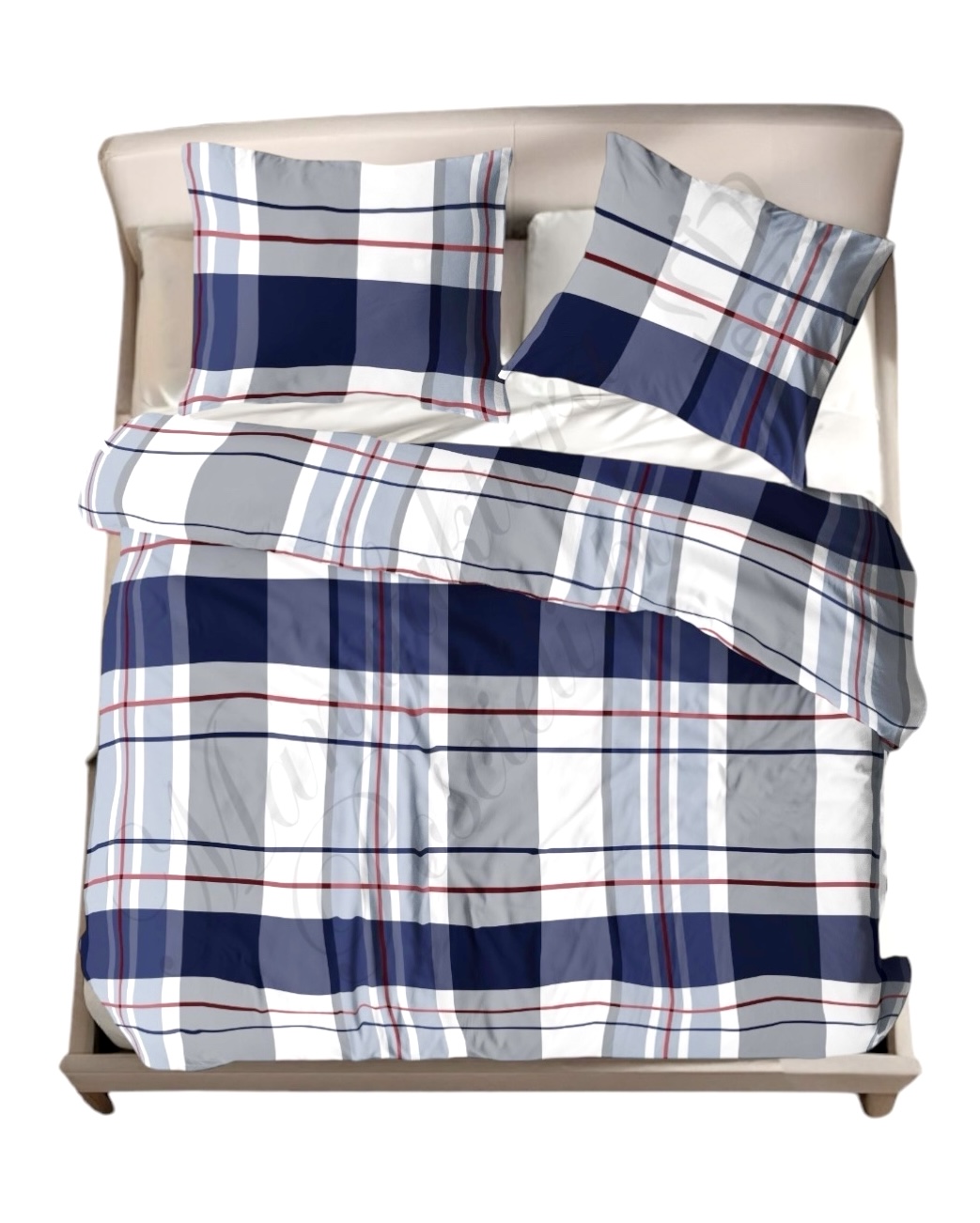 Komplet_poscieli_100%_bawelna_premium_krata_granat-szary-bialy