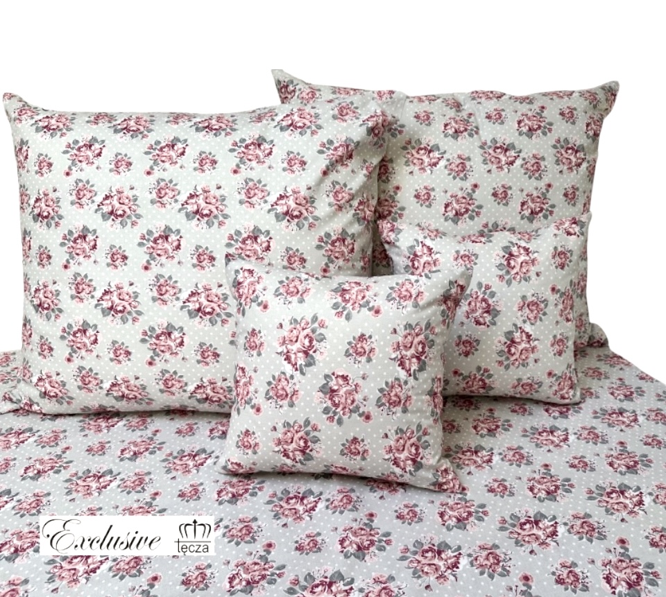 Komplet_poscieli_100%_bawelna_wzor_bukieciki_na_szarym