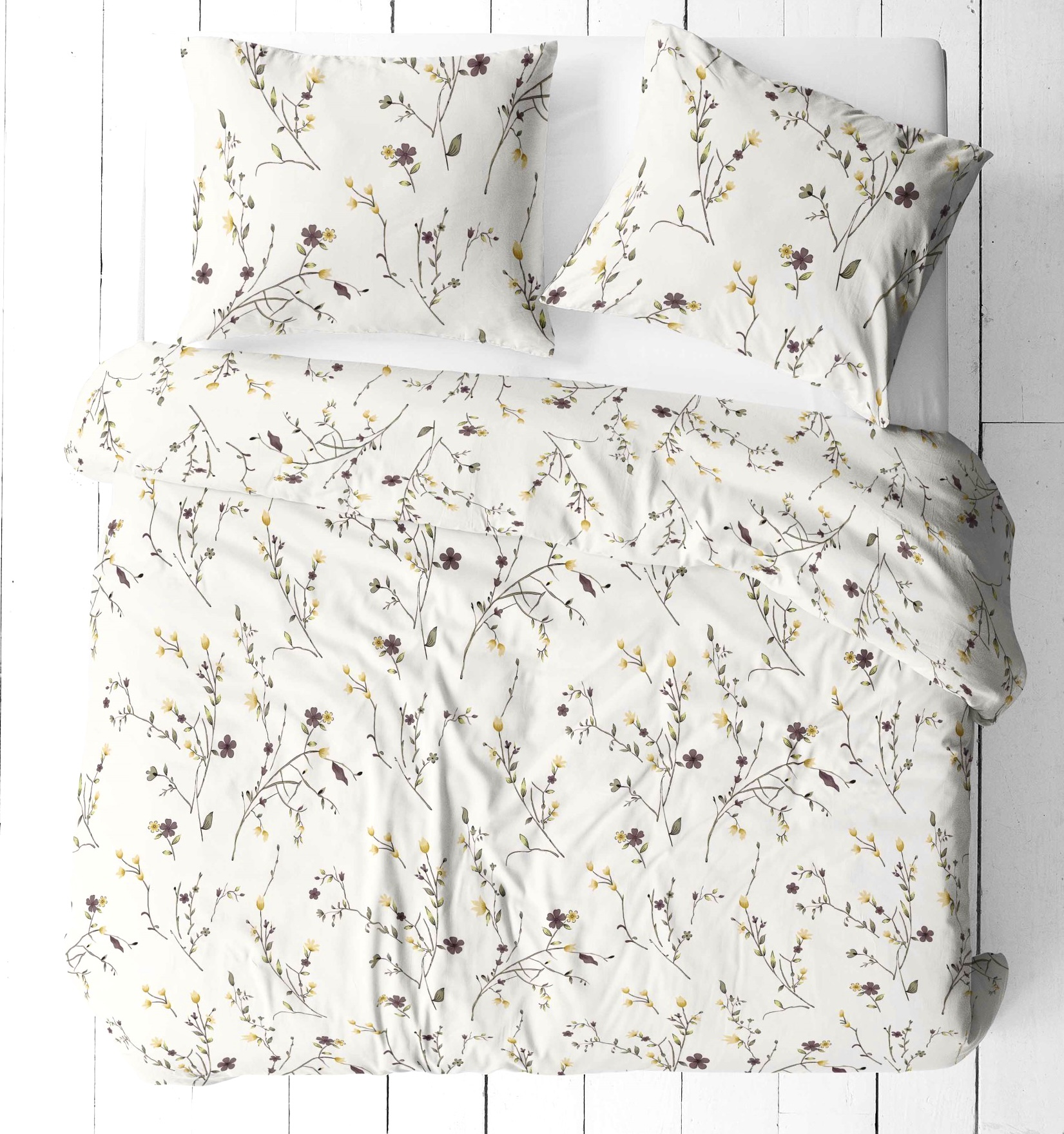 Komplet_poscieli_kora_premium_100%_bawelny_200x220cm_wzor_Polne_kwiaty_na_ecru