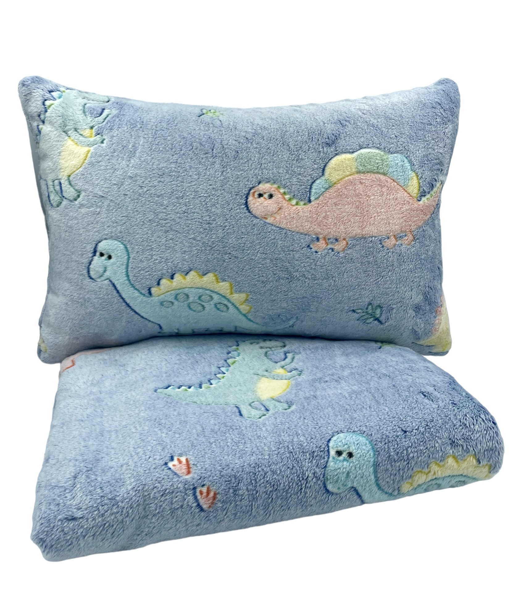 Komplet_Kocyk_Poduszka_Dinozaury_kolorowe_swiecacy_w_ciemnosci_